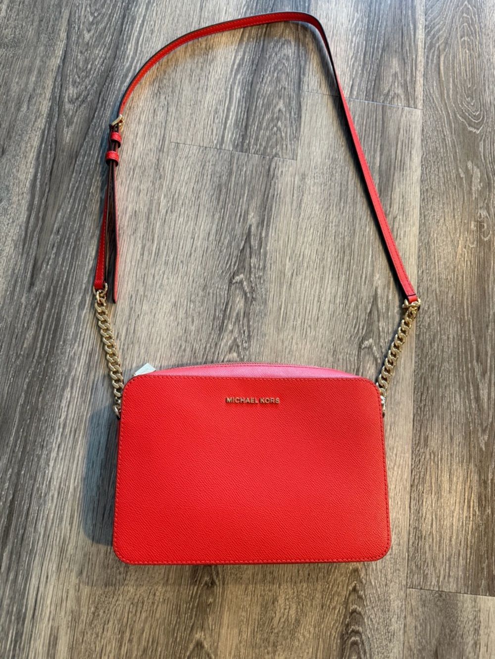 Michael Kors Red Crossbody with Gold Chain Strap